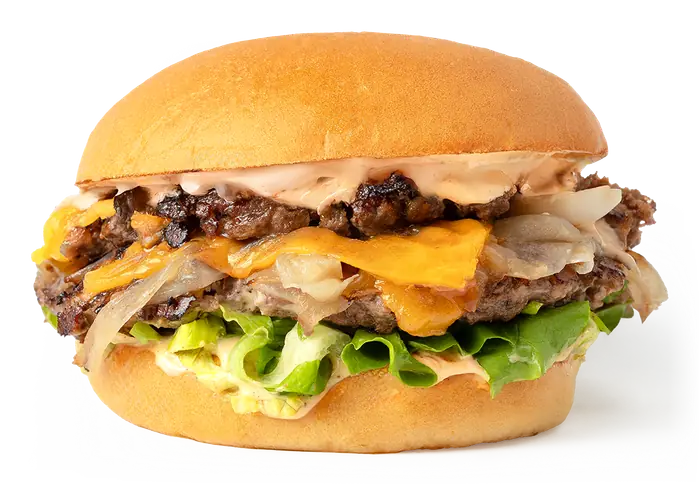 Freshly: burger de doble carne con cheddar, lechuga y cebolla, vista de frente