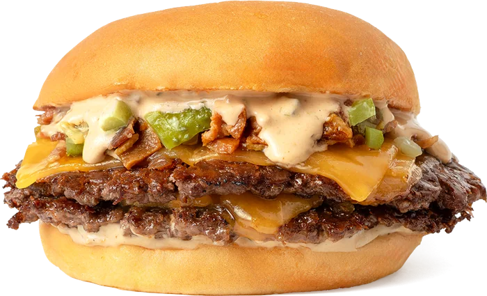 Special Bacon: burger de doble carne con cheddar, bacon y relish, vista de frente